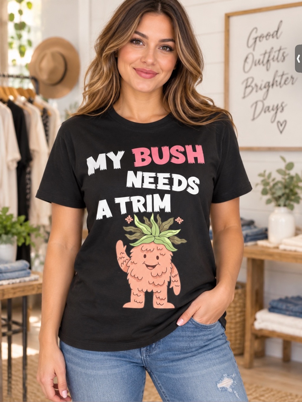 Black Graphic Tee - My Bush Needs A Trim